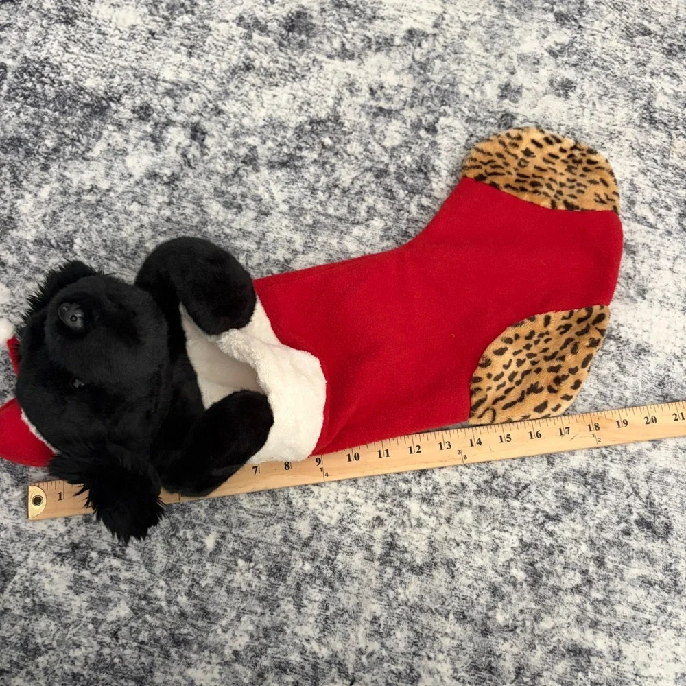 Russ Black Lab Puppy Dog 3D Plush Christmas Stocking Leopard Print Holiday Decor